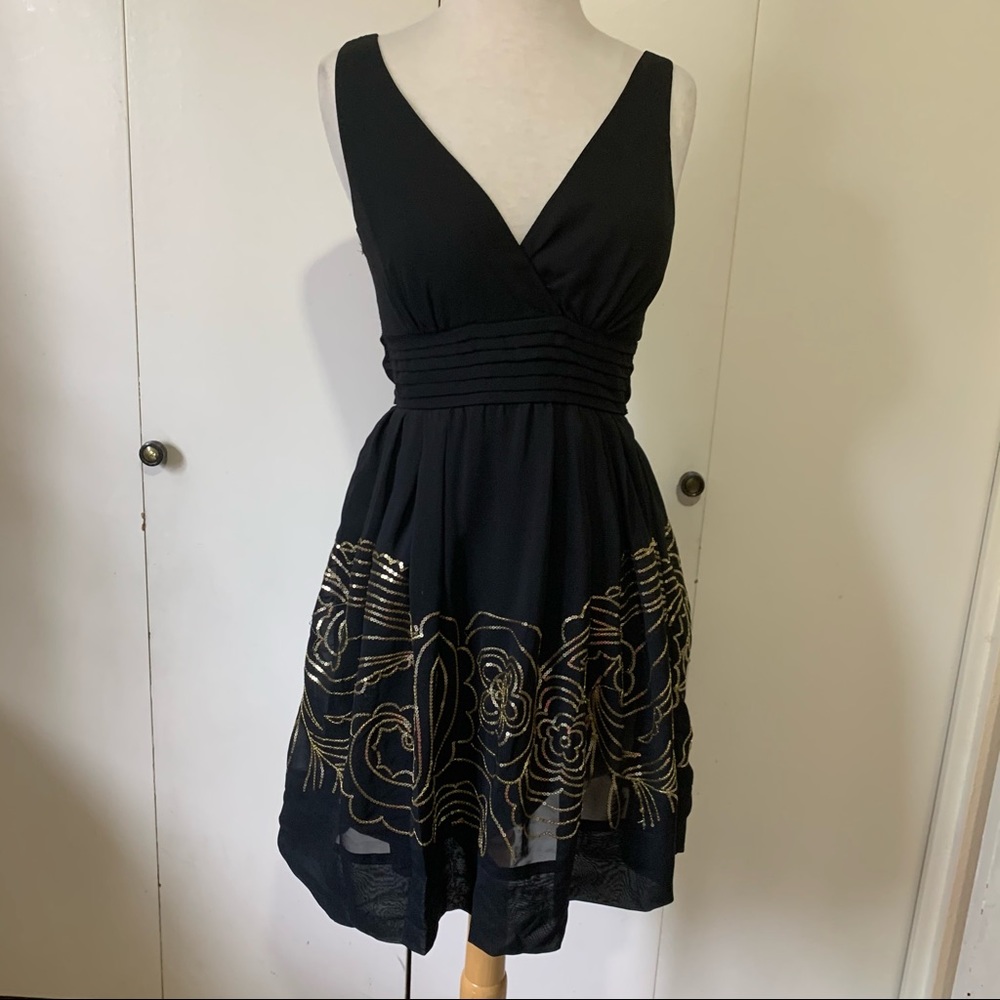 Johnny Martin Black Vneck with Gold Sequins Dress